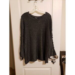 Nine West black metallic, long lace up sleeve sweater, size L